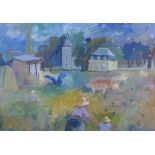 Brenda Mark,RSA (Phillipson) (1922 - 1960) 'Normandy Farm, 1950' gouache, signed and framed under