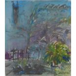 Marily MacVicar, Moray Place Gardens, mixed media of a garden scene, signed indistinctly and
