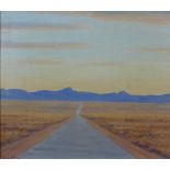 Nesbitt (South African School) oil on board of a road through a deserted landscape, signed and