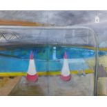 Thora Clyne, (Scottish 1937 - 2021) 'Traffic cones' an oil on canvas, signed and dated 2010, on a