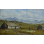 William Woolard, Highland Croft and figure, oil on canvas, signed and dated 1884, in an ornate
