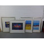Four large coloured prints, framed under glass, 100 x 85cm