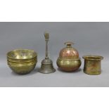 Collection of Eastern brass mixed metal inlaid bowls, etc (9)