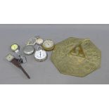 Brass sundial, compass and another, two vintage wrist watches (a lot)