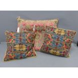 Embroidered silk cushion, 66 x 55cm and two others (3)