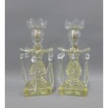 A pair of moulded glass table lustres, (2)