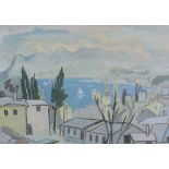 Gmunden am Traunsee, (Upper Austria) signed indistinctly and framed under glass, 56 x 40cm