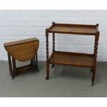 Early 20th century oak gateleg table and a two tier trolley with barley twist supports, 66 x 74 x
