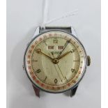 An annual calendar wrist watch, the silvered dial with lume Arabic numerals and inscribed Richard,