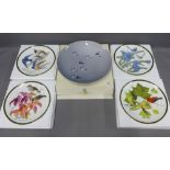 Royal Copenhagen porcelain shallow bowl / charger, No 2929 / 5371, 36cm diameter and four Song Birds