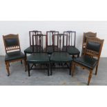 Eight early 20th century side chairs comprising a set of five and a set of three all with green