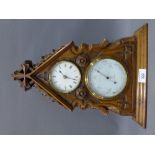 Arnold & Lewis barometer and clock in an arched wooden case, 41cm