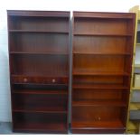 Two modern open bookcases, one with an integral drawer, (2)