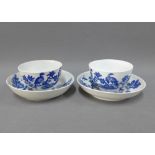 Pair of Worcester 18th century tea bowls and saucers with blue crescent mark, (4)