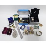 Collection of silver and costume jewellery together with trinket boxes and various wrist watches, (a