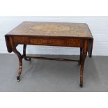 Dutch marquetry and walnut sofa table, with a single frieze drawer and shaped side supports with a