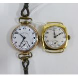 Gents gold cased watch case and a Gents gold plated Cyma wrist watch on a leather strap (2)