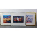 Three large coloured prints, all framed under glass, 100 x 85cm (3)