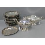 Two Epns serving tureens and four entree dishes, (a lot)