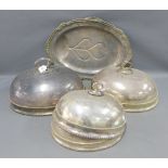 Two large Epns meat dish covers and two smaller, oval meat draining platter, (5)