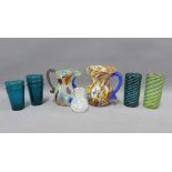 Venetian coloured glass beakers, two Bohemian glass jugs, (10)