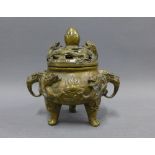 Chinese bronze pot pourri pot and cover, 10cm