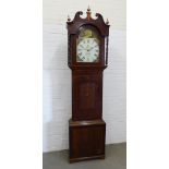 19th century mahogany and oak longcase clock with a broken swan neck pediment over a painted dial