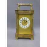 Late 19th century French brass carriage clock, the enamel chapter ring with Arabic numerals and
