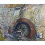 Thora Clyne, The Wheel', oil on canvas,signed and dated '96, on a stretcher but unframed, 128 x 102
