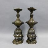 Pair of Japanese bronze candlesticks, 22cm (2)