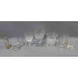 A collection of Georgian and later glass to include rinsers, a rummer, salt, etched tumblers,