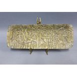 Japanese bronze rectangular plaque with bamboo and bird pattern with a stand, 20cm