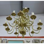 Large fifteen branch brass chandelier light fitting approx 80 x 74cm