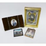 Three portrait miniatures, one of young boy in a sailor's suit, another of a young woman in a