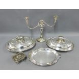 Collection of Epns wares to include entree dishes, candelabra, mustard etc (5)