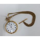 9ct gold Albert watch chain with a gold plated Waltham pocket watch, Albert approx 33.5g