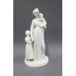 Royal Copenhagen white glazed porcelain figure group of a Mother and children, on an oval base