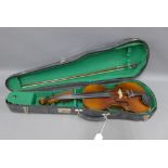 Violin in a fitted case with a bow stamped Bausch, (2)