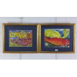 Angela Reid, a pair of mixed media fish paintings, signed and dated '99, framed under glass, 37 x