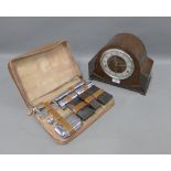 Art Deco mantle clock and Gents vintage grooming kit (2)