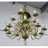 Large fifteen branch brass chandelier light fitting approx 80 x 74cm