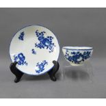 18th century Worcester blue and white porcelain tea bowl and saucer in fruit and flower pattern,