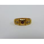 15ct gold ruby and seed pearl ring, hallmarks for Chester 1900, UK ring size