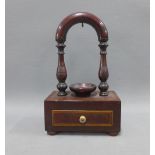 Mahogany and inlaid pocket watch stand, 22cm high