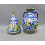 Two early 20th century art pottery vases by James Plant decorated in the Gouda style, tallest