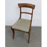 19th century mahogany side chair with upholstered seat and sabre legs, 46 x 87cm
