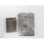 Edwardian silver card case, Birmingham 1904, 10cm, together with a Masonic white metal vesta case