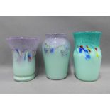 Three Scottish coloured art glass vases, tallest 20cm