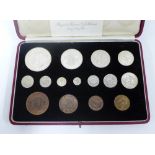 George VI 1937 specimen Coins set containing fifteen coins from Crown to farthing with Maundy coins,