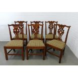 Set of six Georgian style oak dining chairs by Wheeler of Arncroach with pierced splats and tartan